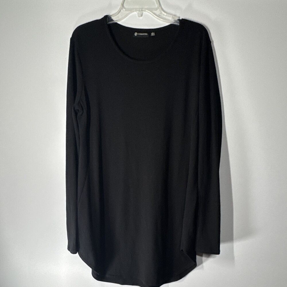 Versona Women's L Regular Solid Black Round Neck Long Sleeve Mini Dress
